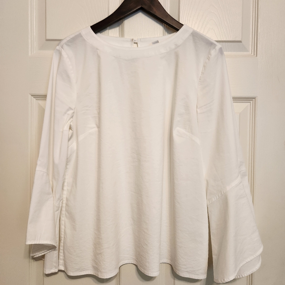 J Jill Christian Siriano Blouse M White Cascading Bell Sleeve Top